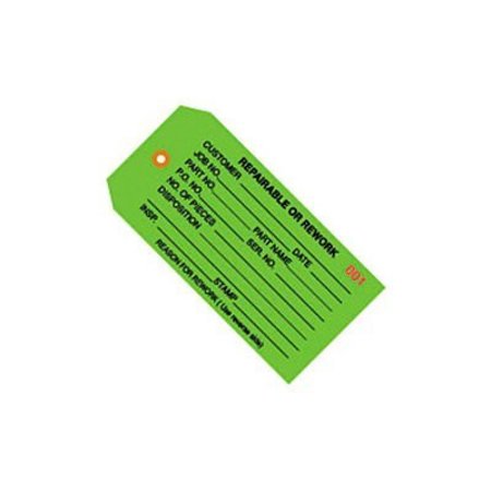 The Packaging Wholesalers Inspection Tags, "Repairable Or Rework", #5, 4-3/4"L x 2-3/8"W, Green, 1000/Pack G20041
